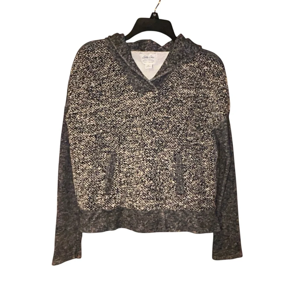 Lucky Brand Lucky Lotus Y2K Womens‎ Gray Knit Hooded Sweater Medium Metallic